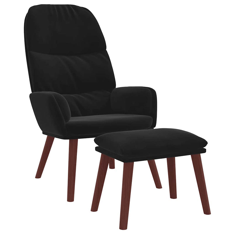 Scaun de relaxare cu taburet, negru, catifea