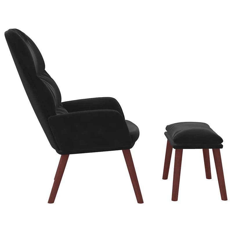 Scaun de relaxare cu taburet, negru, catifea