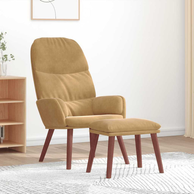 Scaun de relaxare cu taburet, maro, catifea