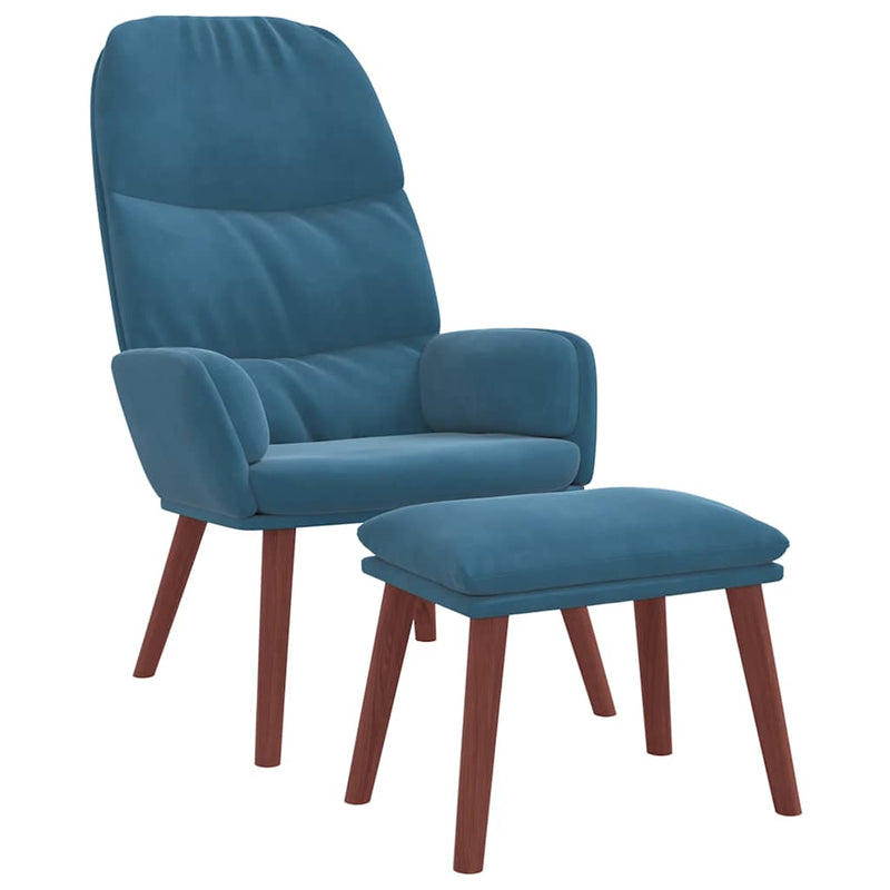 Scaun de relaxare cu taburet, albastru, catifea