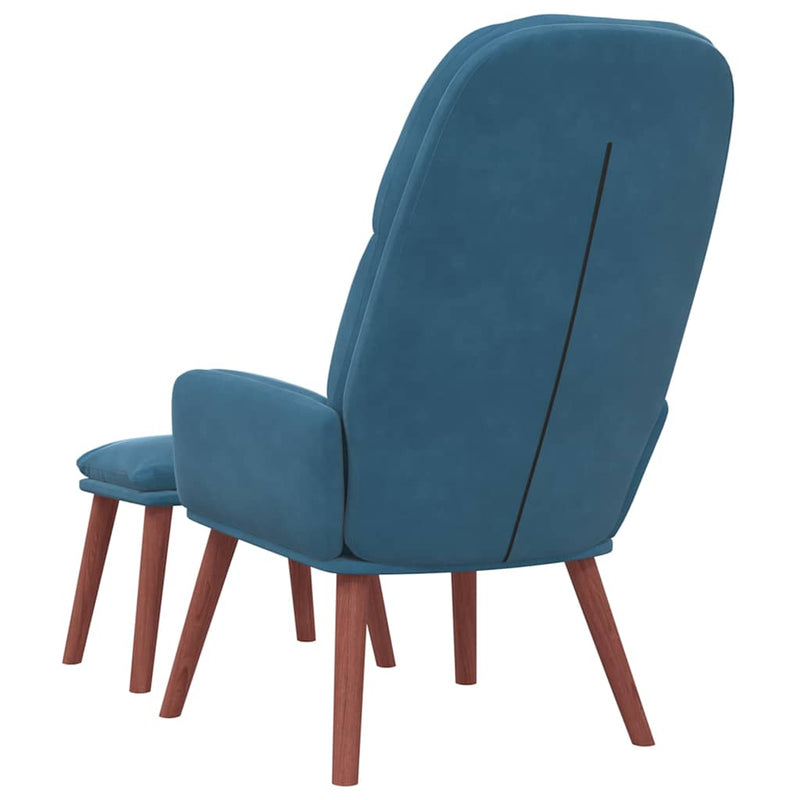 Scaun de relaxare cu taburet, albastru, catifea