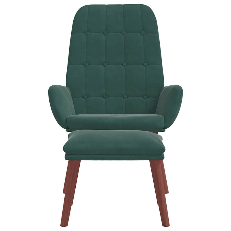 Scaun de relaxare cu taburet, verde închis, catifea
