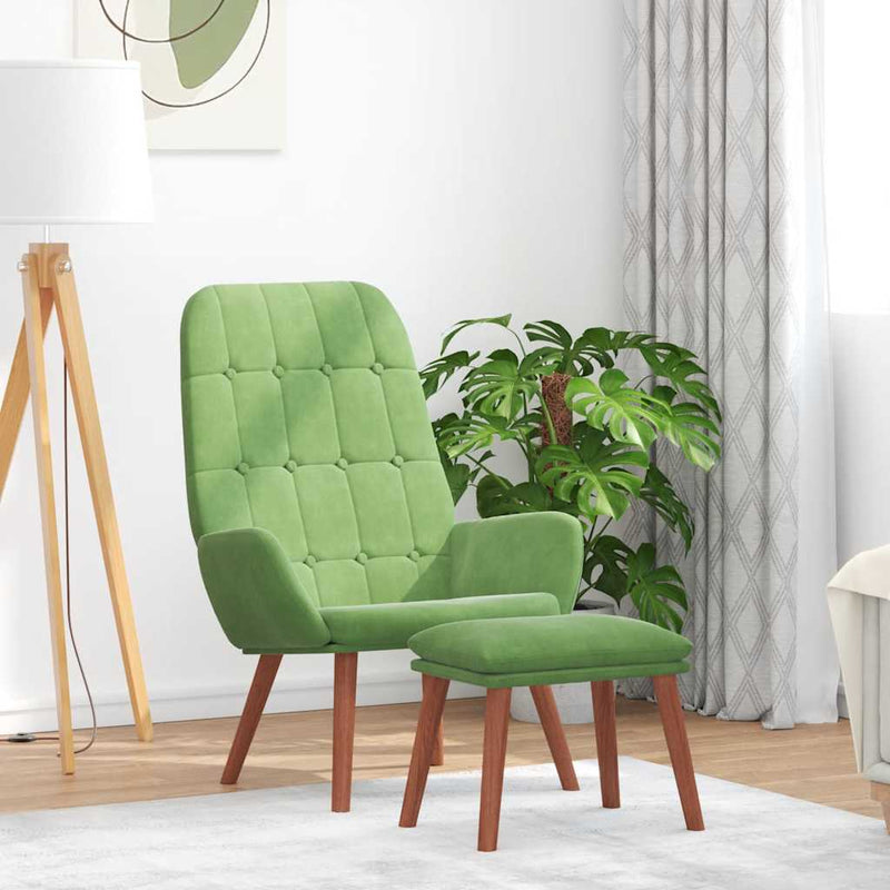 Scaun de relaxare cu taburet, verde deschis, catifea