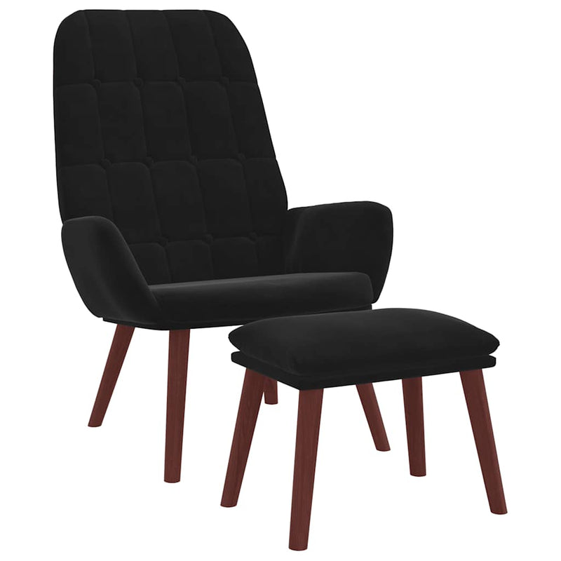 Scaun de relaxare cu taburet, negru, catifea