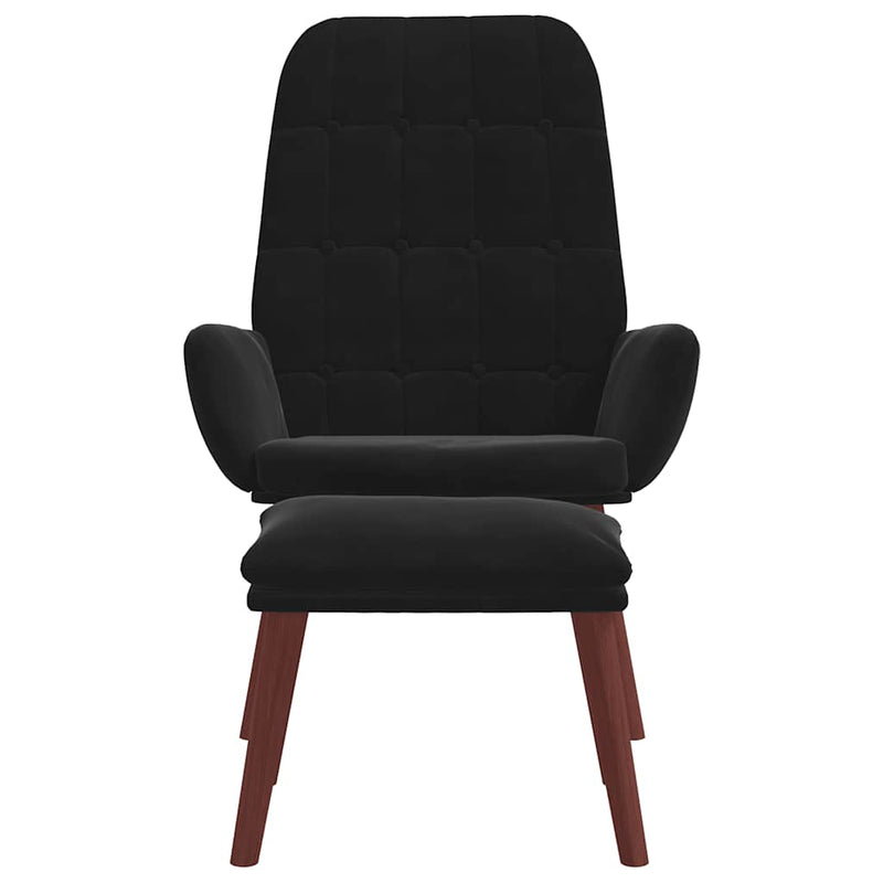 Scaun de relaxare cu taburet, negru, catifea