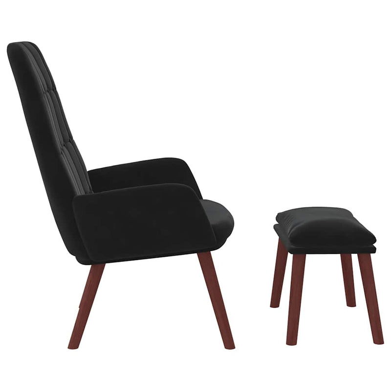 Scaun de relaxare cu taburet, negru, catifea