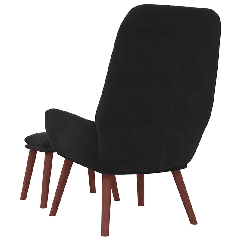 Scaun de relaxare cu taburet, negru, catifea