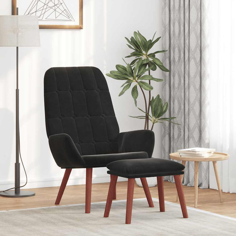 Scaun de relaxare cu taburet, negru, catifea