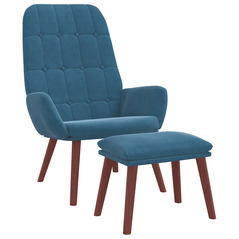 Scaun de relaxare cu taburet, albastru, catifea
