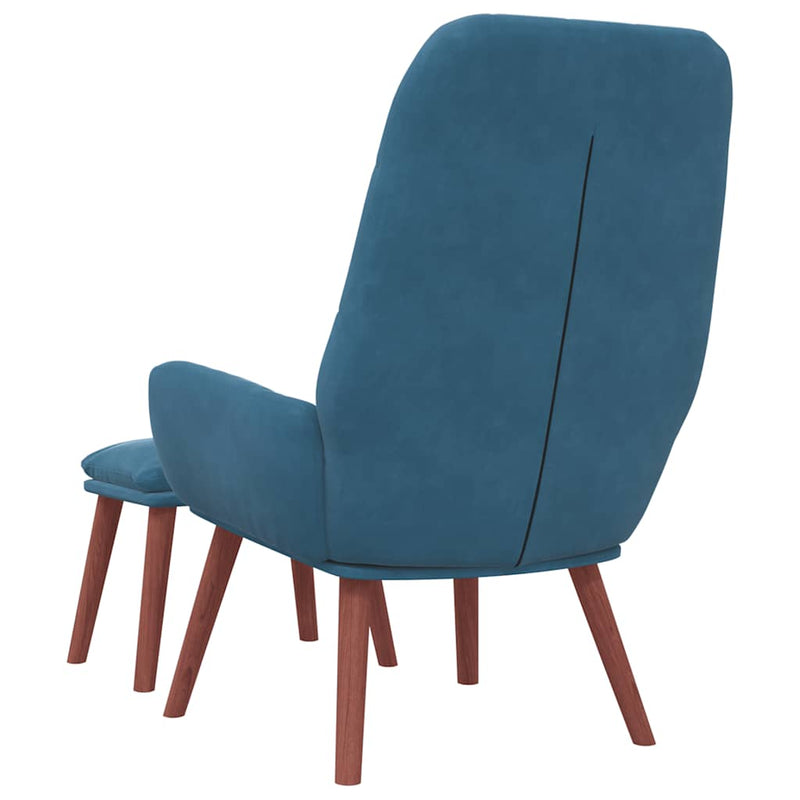 Scaun de relaxare cu taburet, albastru, catifea