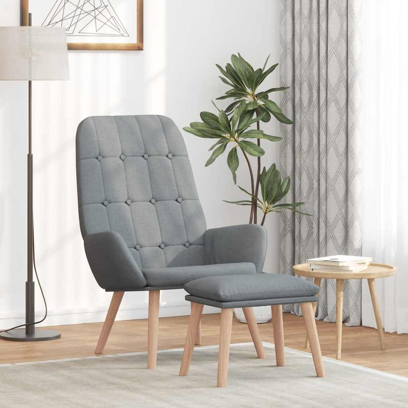 Scaun de relaxare cu taburet, gri deschis, textil