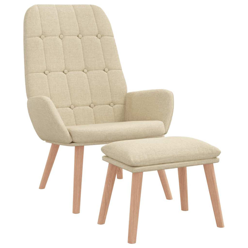 Scaun de relaxare cu taburet, crem, textil