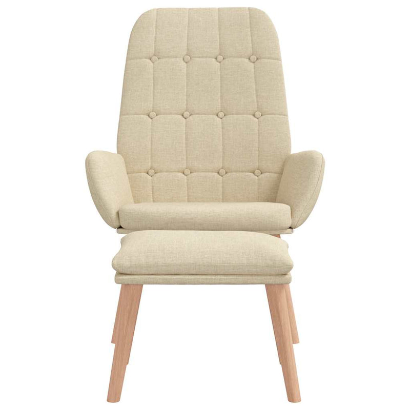 Scaun de relaxare cu taburet, crem, textil