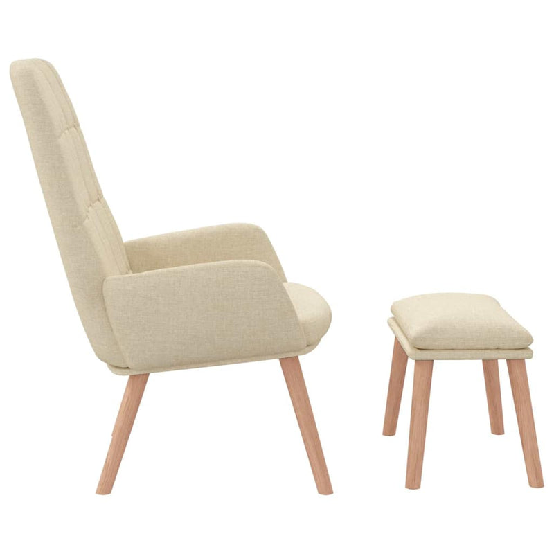 Scaun de relaxare cu taburet, crem, textil