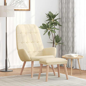 Scaun de relaxare cu taburet, crem, textil