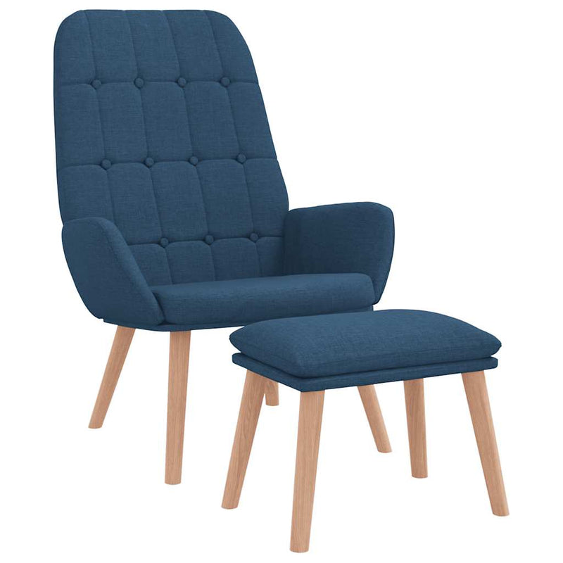 Scaun de relaxare cu taburet, albastru, textil