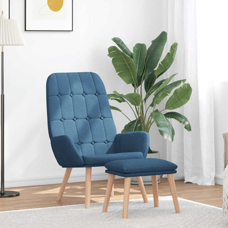 Scaun de relaxare cu taburet, albastru, textil