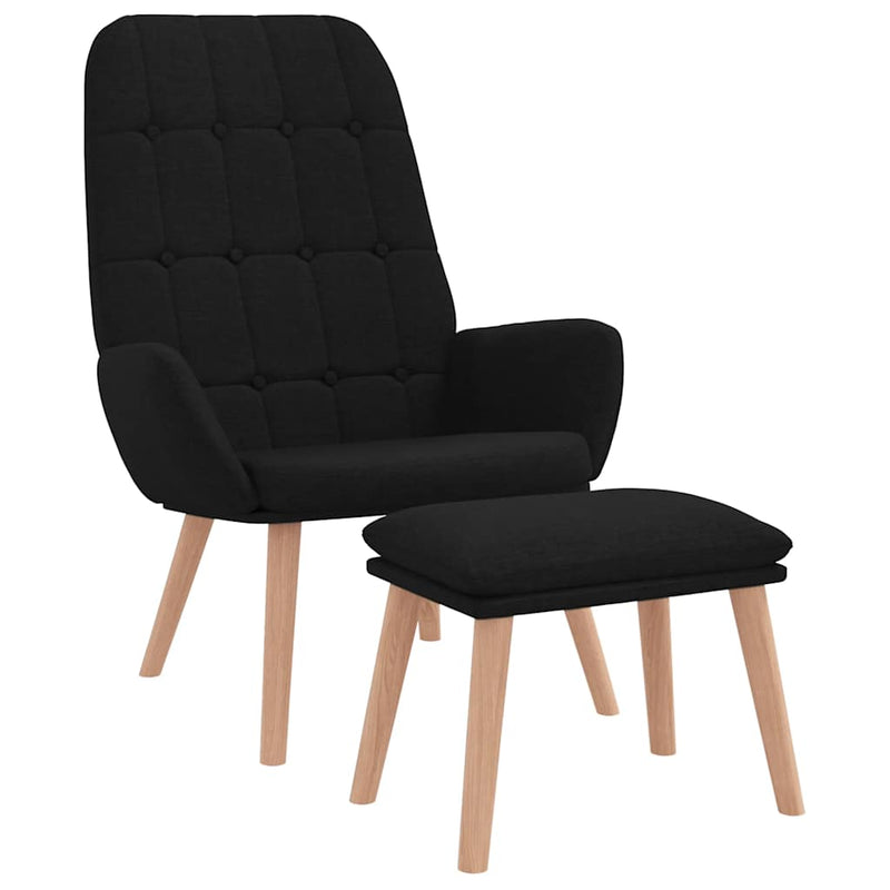 Scaun de relaxare cu taburet, negru, textil