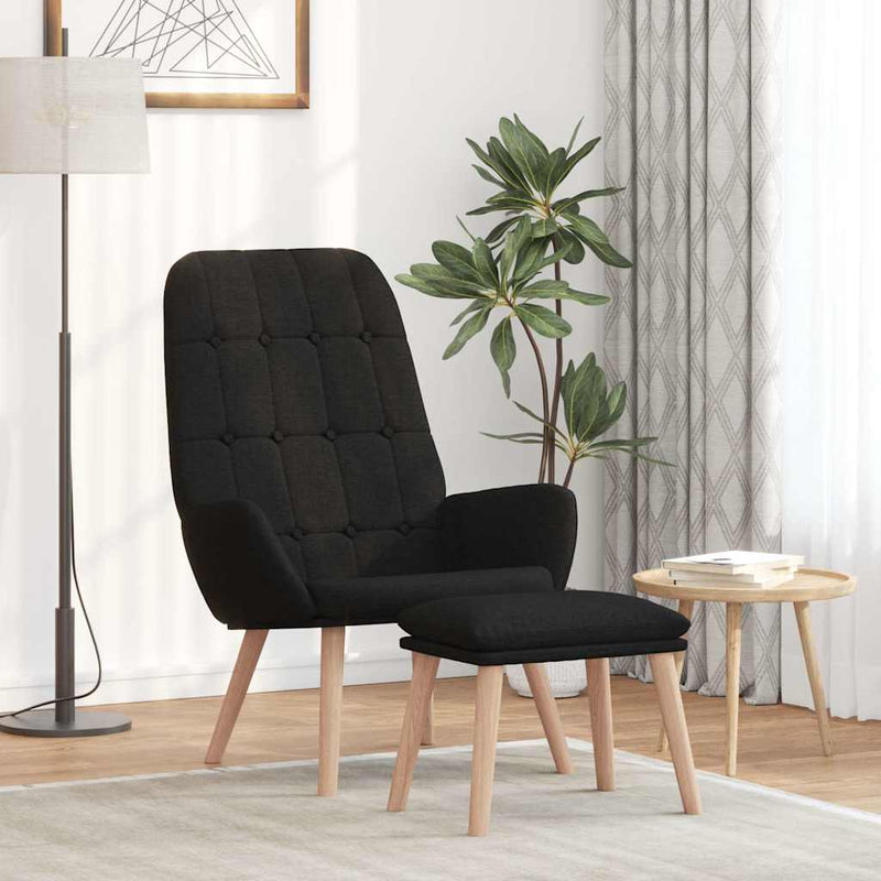 Scaun de relaxare cu taburet, negru, textil