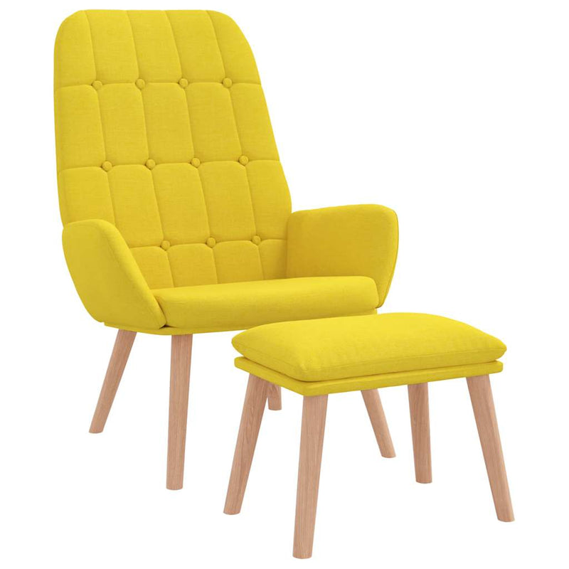 Scaun de relaxare cu taburet din material galben deschis