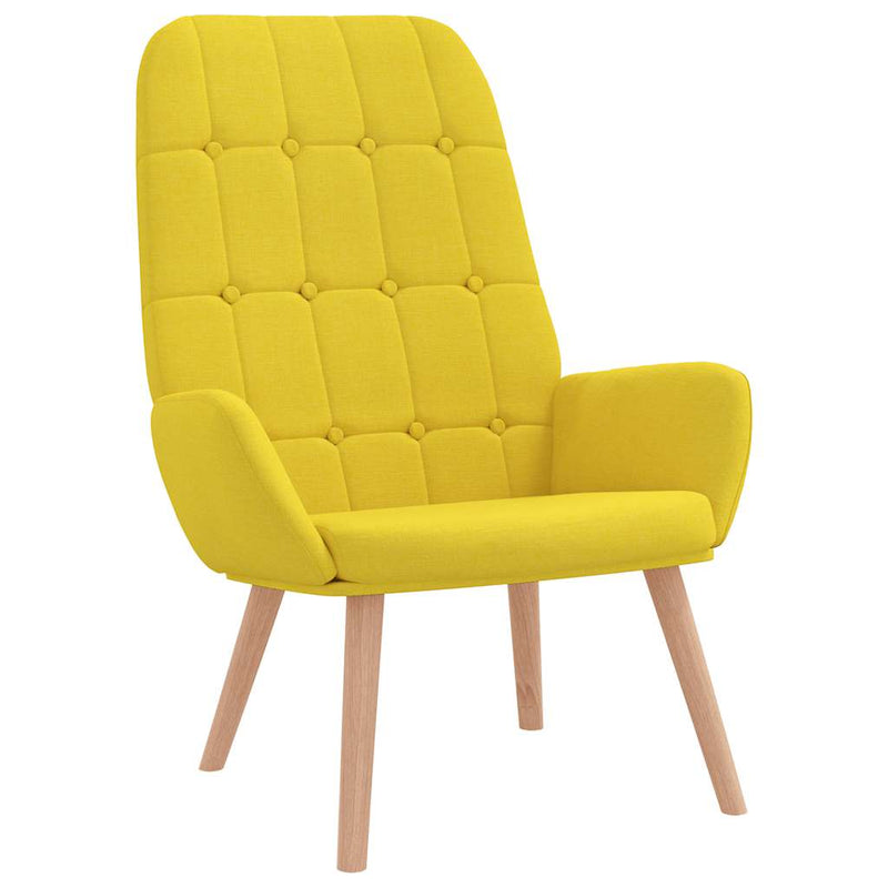 Scaun de relaxare cu taburet din material galben deschis