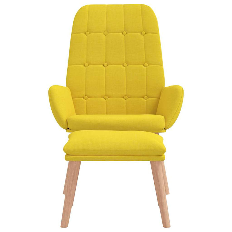 Scaun de relaxare cu taburet din material galben deschis