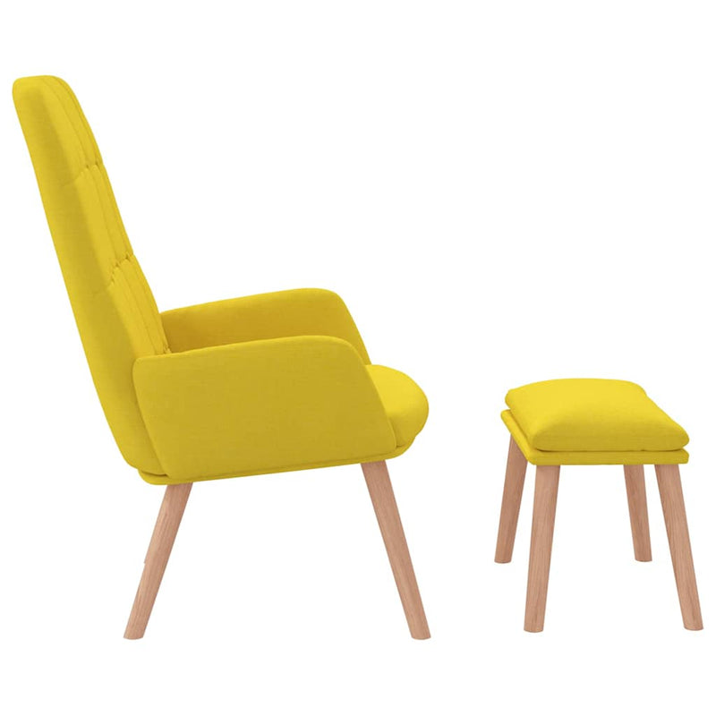 Scaun de relaxare cu taburet din material galben deschis