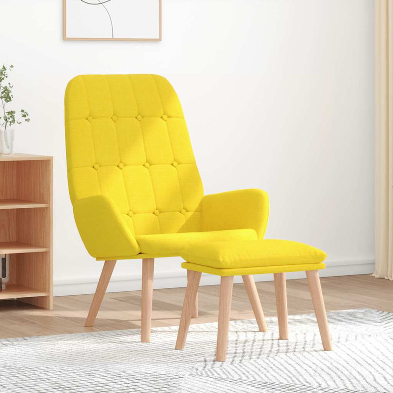 Scaun de relaxare cu taburet din material galben deschis