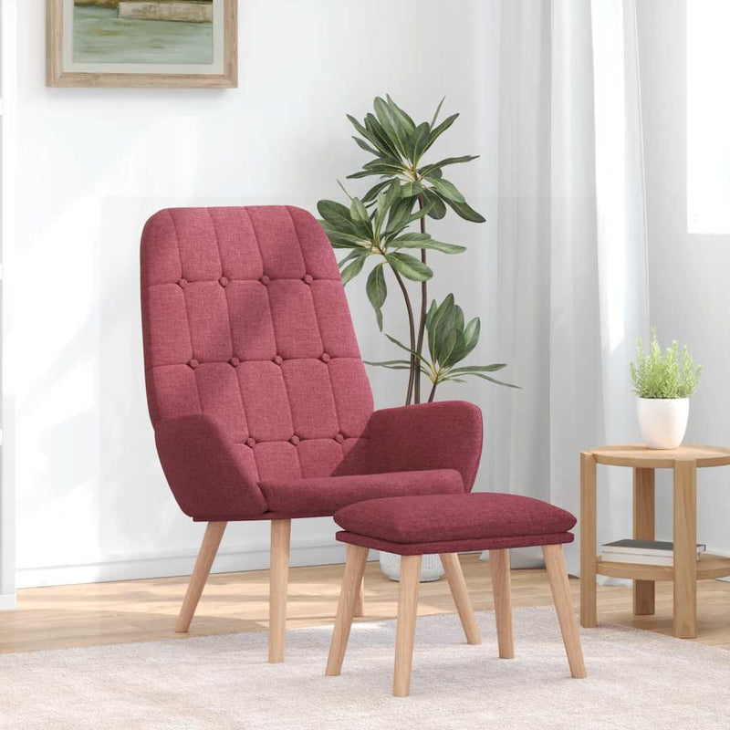 Scaun de relaxare cu taburet, roșu vin, textil