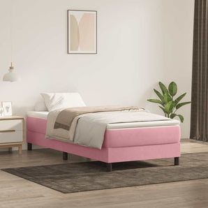 Pat cu arcuri fără saltea roz 90x220 cm catifea