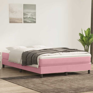 Pat box spring cu saltea, roz, 140x210 cm, catifea