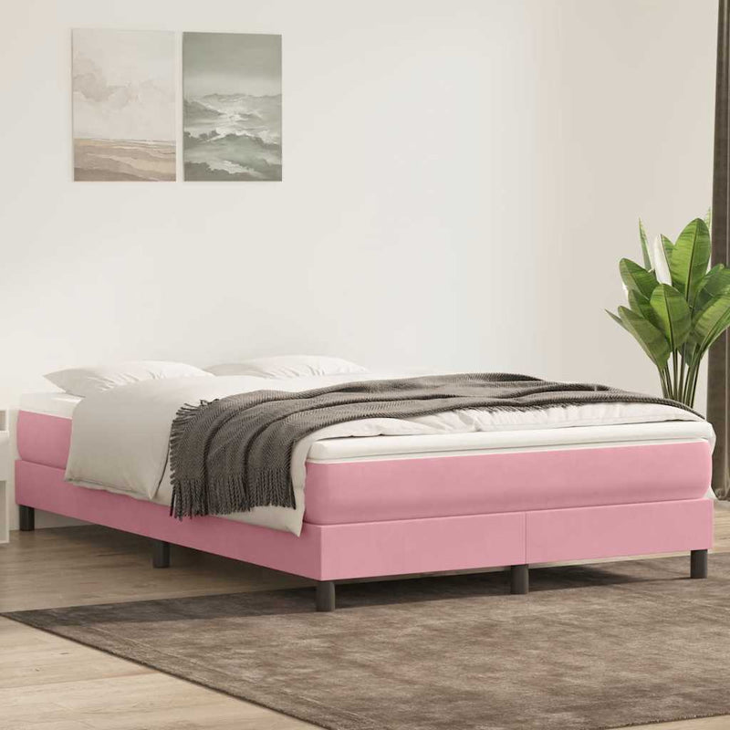 Pat box spring cu saltea, roz, 160x210 cm, catifea