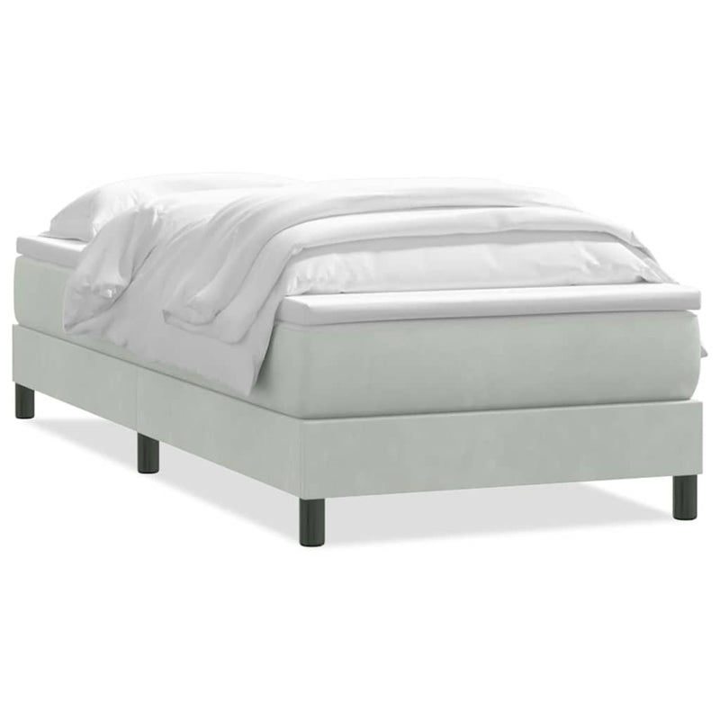 Pat box spring cu saltea, gri deschis, 80x220 cm, catifea