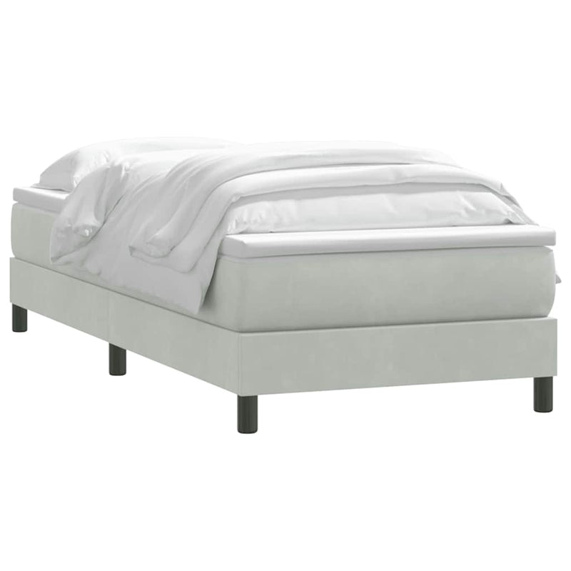 Pat box spring cu saltea, gri deschis, 80x220 cm, catifea