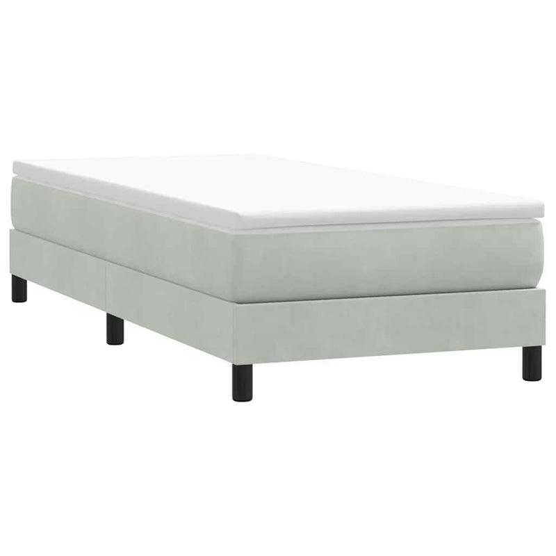Pat box spring cu saltea, gri deschis, 80x220 cm, catifea
