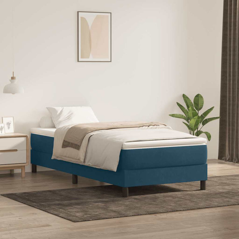 Pat box spring cu saltea, albastru închis, 80x220 cm, catifea