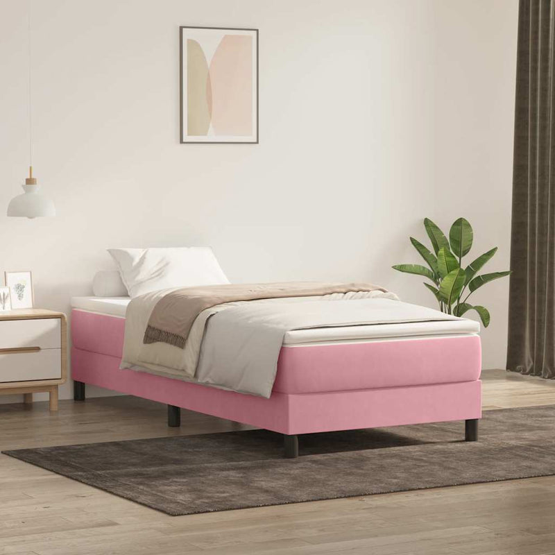 Pat box spring cu saltea, roz, 80x220 cm, catifea