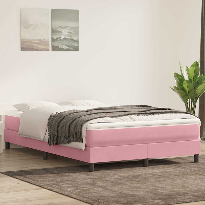 Pat box spring cu saltea, roz, 160x220 cm, catifea