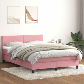 Pat box spring cu saltea, roz, 140x210 cm, catifea