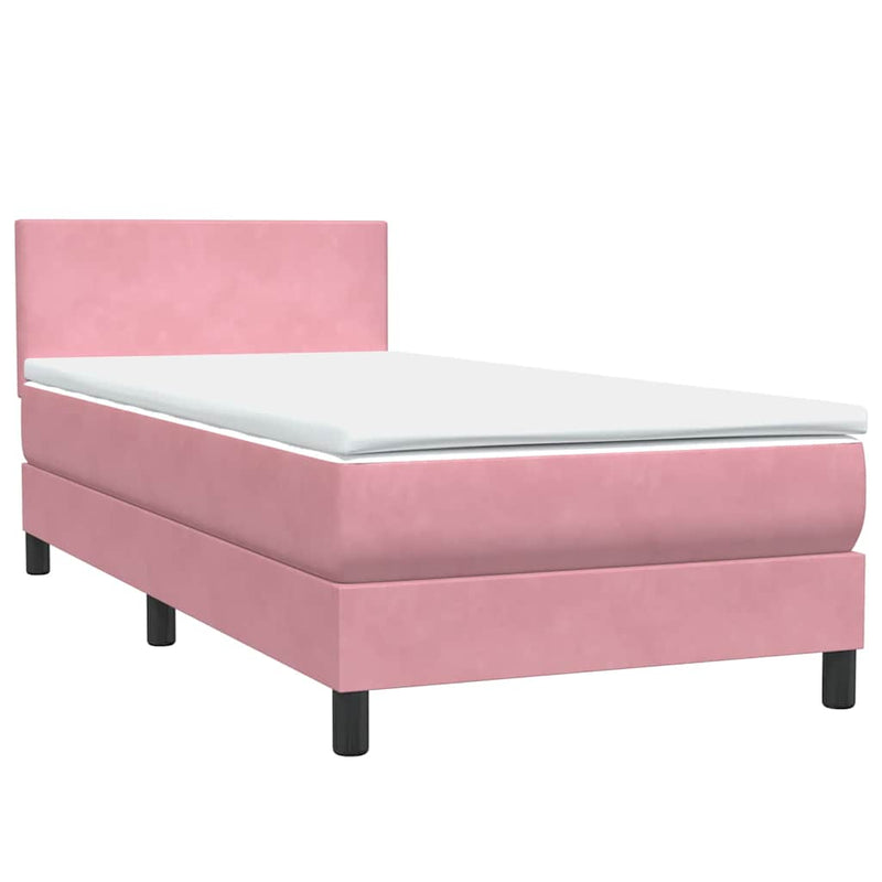 Pat box spring cu saltea, roz, 80x220 cm, catifea
