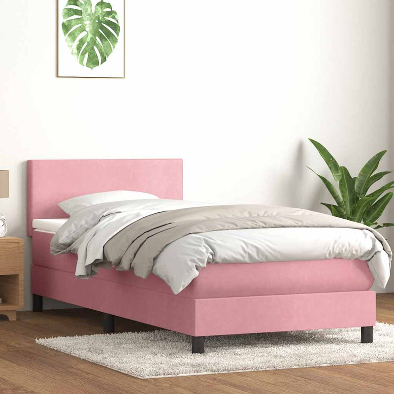 Pat box spring cu saltea, roz, 80x220 cm, catifea