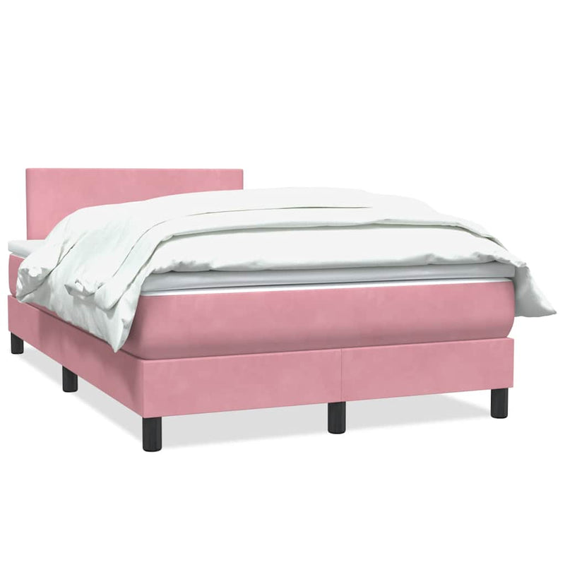 Pat box spring cu saltea, roz, 120x220 cm, catifea