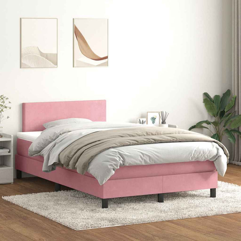 Pat box spring cu saltea, roz, 120x220 cm, catifea