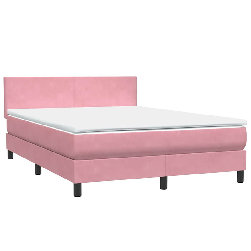 Pat box spring cu saltea, roz, 140x220 cm, catifea
