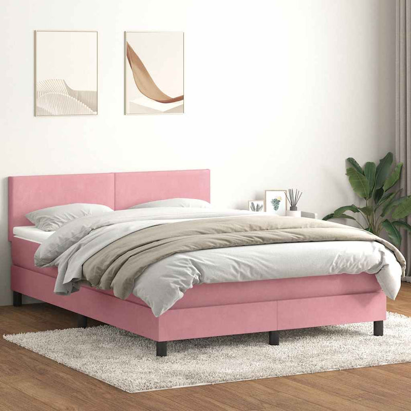 Pat box spring cu saltea, roz, 140x220 cm, catifea
