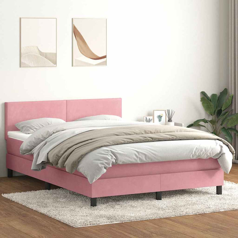 Pat box spring cu saltea, roz, 160x220 cm, catifea