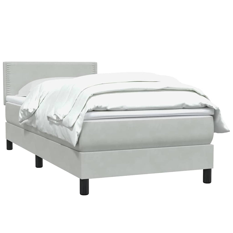 Pat box spring cu saltea, gri deschis, 80x210 cm, catifea