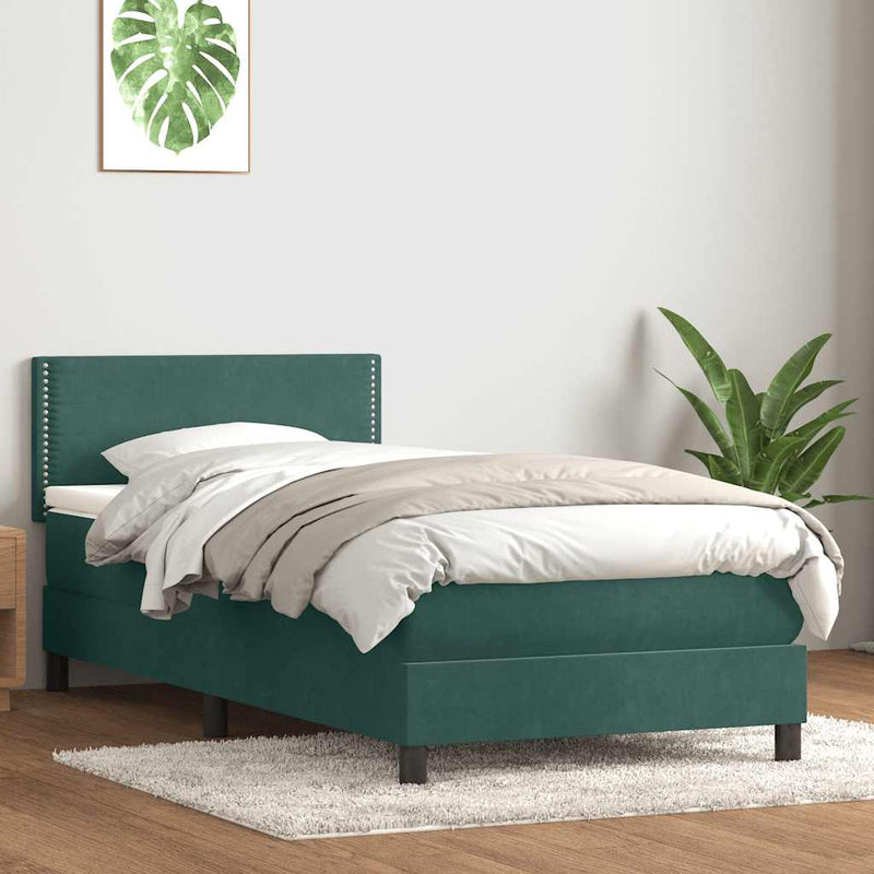 Pat box spring cu saltea, verde închis, 80x220 cm, catifea
