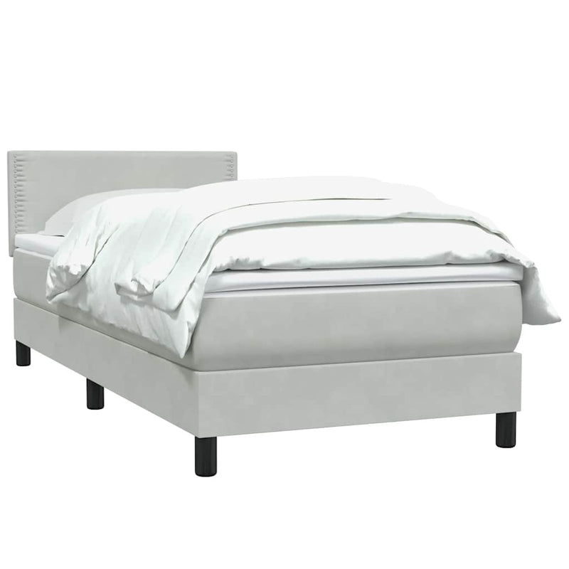Pat box spring cu saltea, gri deschis, 90x220 cm, catifea