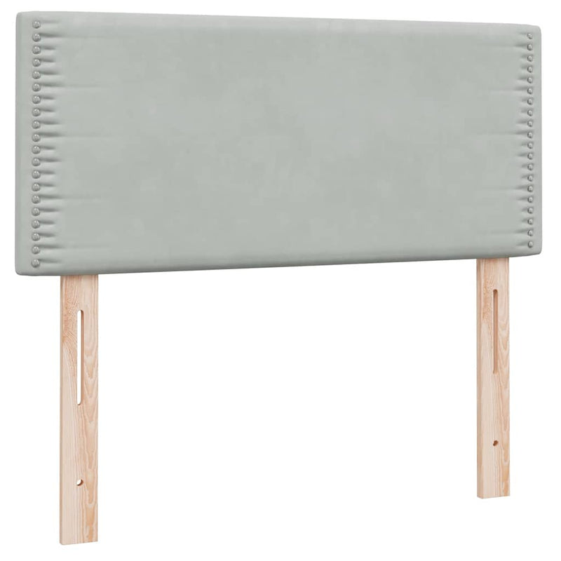 Pat box spring cu saltea, gri deschis, 90x220 cm, catifea